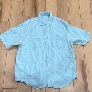 Caribbean Light Blue Linen Casual Button Down Shirt